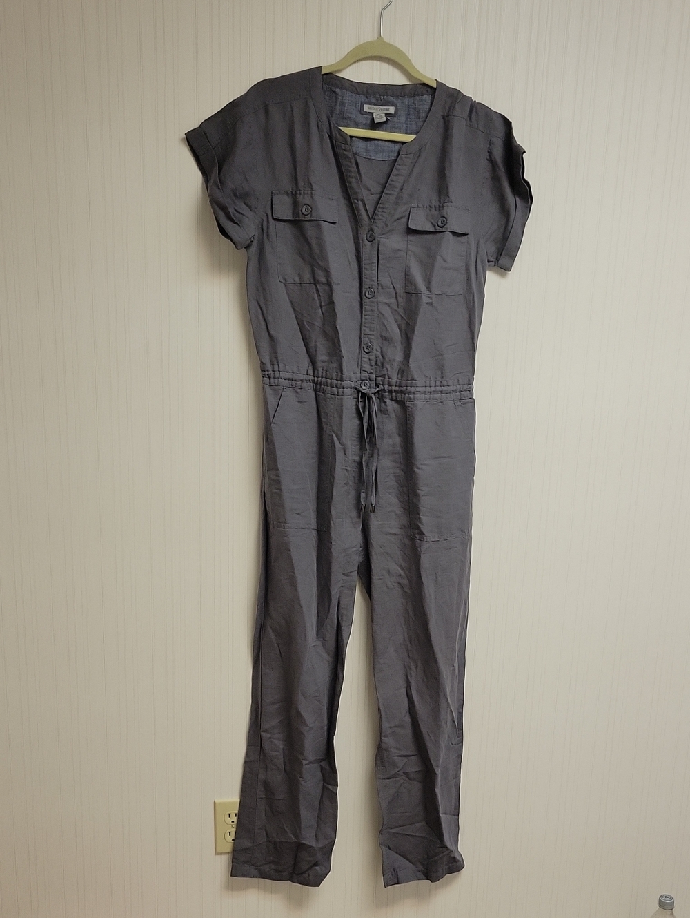 Cobalt 2 Cobalt Gray Utility Linen Jumpsuit Drawstring Waist Small Lightweight